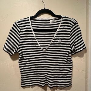 Celine Vintage Striped V-Neck Tee